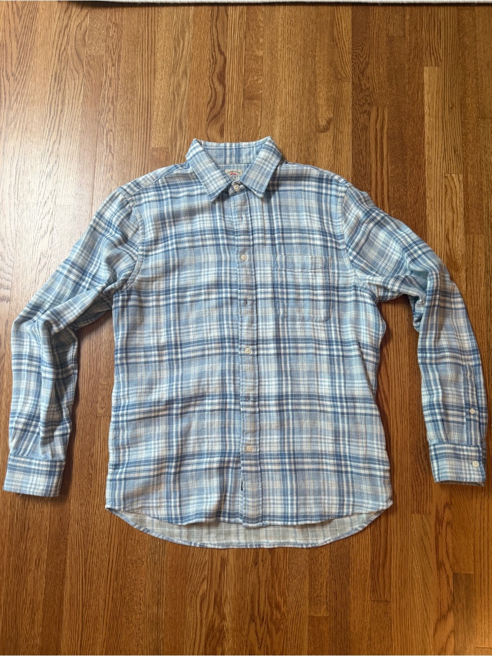 Faherty Blue and White Plaid Flannel Button-Down Shirt